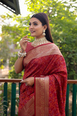 Elegant Red Handloom Silk Bandhej Patola Sarees with Kanchi Borders & Unstitched Blouse.