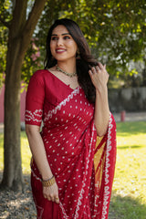 Red Bandhej Silk Saree with Bandhej Border