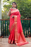 Exclusive Red Handloom Silk Bandhej Patola Sarees with Kanchi Borders & Unstitched Blouse Piece.