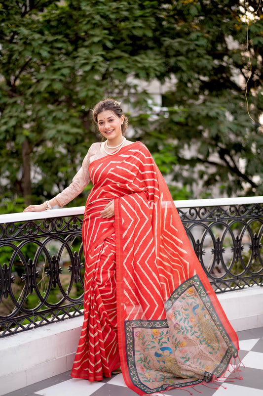 Red Digital Printed Soft Silk Partywear Saree