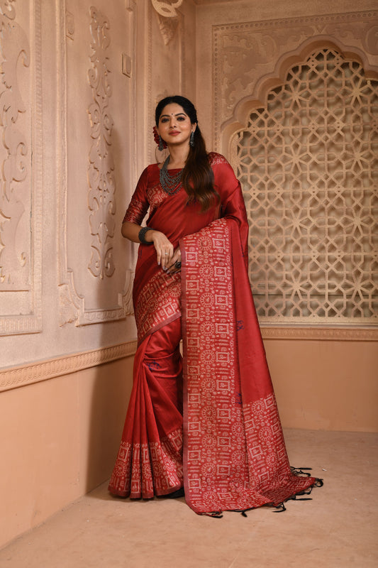 Red Color Bangalore Handloom Raw Silk Saree