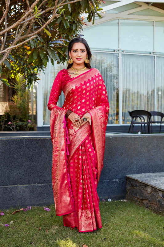 Red Soft Satin Silk Sarees For Wedding