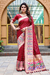 Red Bandhej Paithani Silk Saree and Matching Blouse