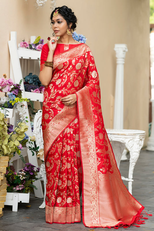 Red Soft Banarasi Katan Silk Saree