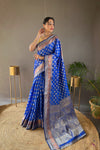 Royal Blue Color Rosy Soft Silk Saree with Beautiful Border, Rich Pallu & Full Brocade | Unstitched Blouse Included.