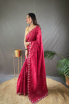 Red Pure Ruhi Silk Embroidered Saree With Blouse