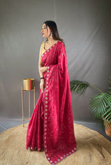 Red Pure Ruhi Silk Embroidered Saree With Blouse