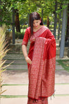 Red Kalamkari Bangalori Handloom Raw Silk Weaving Saree