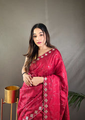 Red Pure Ruhi Silk Embroidered Saree With Blouse