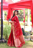 Resham Silk Red Linen Saree