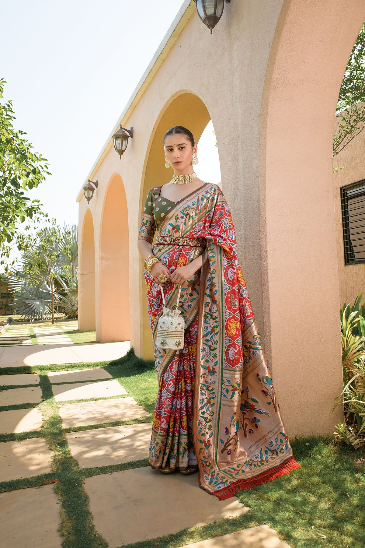 Banarasi Soft Silk Red Paithani Patola Saree