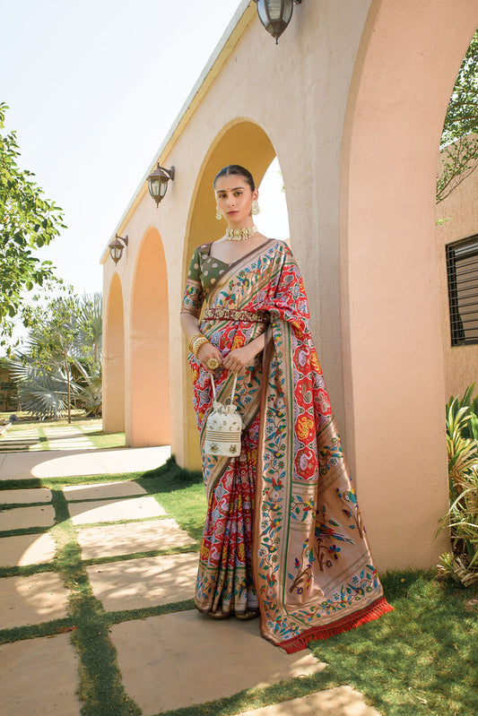 Banarasi Soft Silk Red Paithani Patola Saree