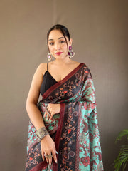 Sky Italian Digital Print Cotton Saree