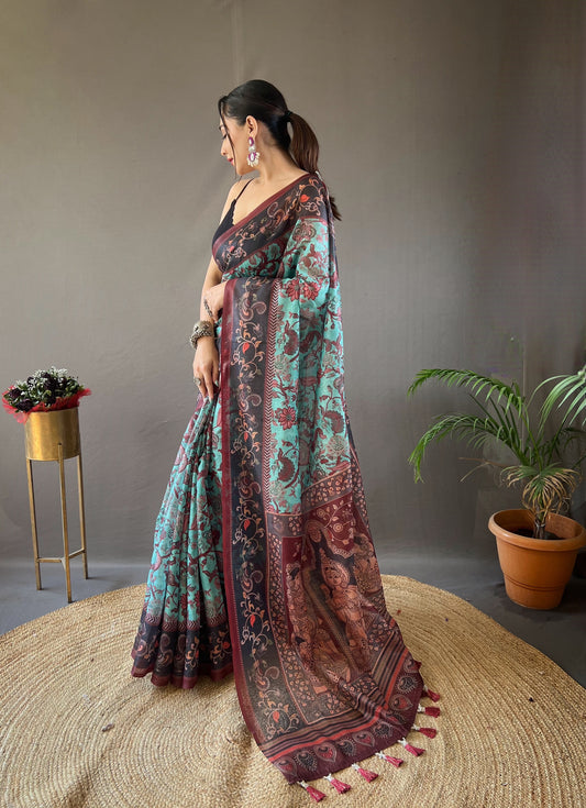 Sky Italian Digital Print Cotton Saree