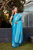 Blue Satin Saree with Soft Silk Kanjivaram
