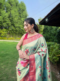 Sky Color Pure Paithani Saree with Unstitched Blouse