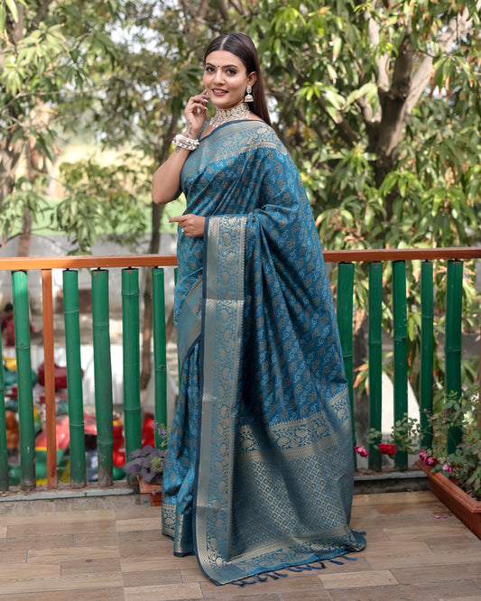 Handloom Sky Blue Silk Bandhej Patola Sarees with Kanchi Borders