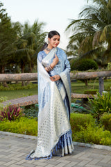 Sky Blue Color Pure Kanjivaram Soft Satin Silk Saree