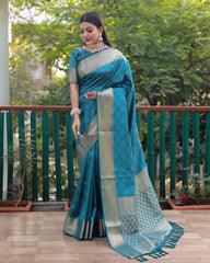 Sky Blue Handloom Silk Bandhej Patola Sarees with Kanchi Borders