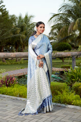 Sky Blue Color Pure Kanjivaram Soft Satin Silk Saree