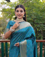 Sky Blue Handloom Silk Bandhej Patola Sarees with Kanchi Borders