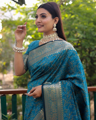 Elegant Sky Blue Handloom Silk Bandhej Patola Sarees with Kanchi Borders & Unstitched Blouse.