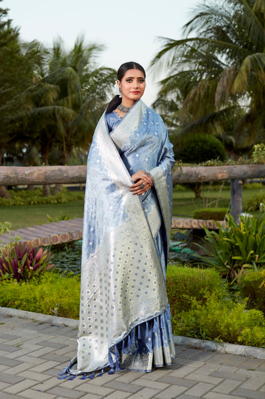 Sky Blue Color Pure Kanjivaram Soft Satin Silk Saree