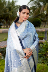 Sky Blue Color Pure Kanjivaram Soft Satin Silk Saree