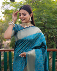 Sky Blue Handloom Silk Bandhej Patola Sarees with Kanchi Borders