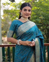 Elegant Sky Blue Handloom Silk Bandhej Patola Sarees with Kanchi Borders & Unstitched Blouse.