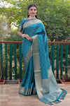 Exclusive Sky Blue Handloom Silk Bandhej Patola Sarees with Kanchi Borders & Unstitched Blouse Piece.