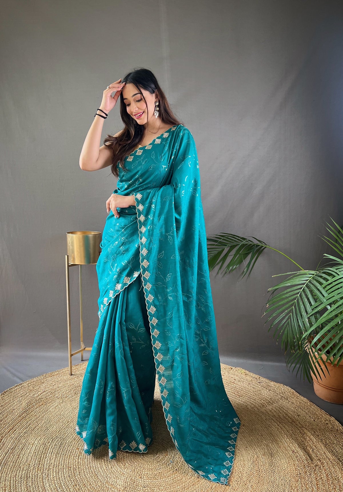 Sky Pure Ruhi Silk Embroidered Saree With Blouse