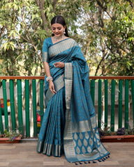 Exquisite Sky Blue  Pure Silk Bandhej Patola Sarees Featuring Rich Zari Weaving and Contrasting Borders With Unstitched Blouse Piece.