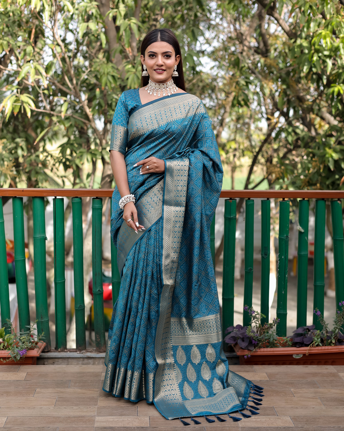 Exquisite Sky Blue  Pure Silk Bandhej Patola Sarees Featuring Rich Zari Weaving and Contrasting Borders With Unstitched Blouse Piece.