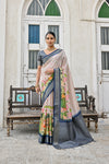 Premium Blue Soft Bhagalpuri Silk Saree with Classic Pichwai Print Border, Contrast Pallu & Blouse Piece – Elegant Tassels.