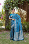 Teal Kanjivaram Soft Satin Silk Saree For Women