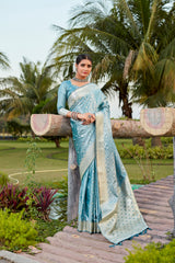 Teal Color Pure Kanjivaram Soft Satin Silk Saree