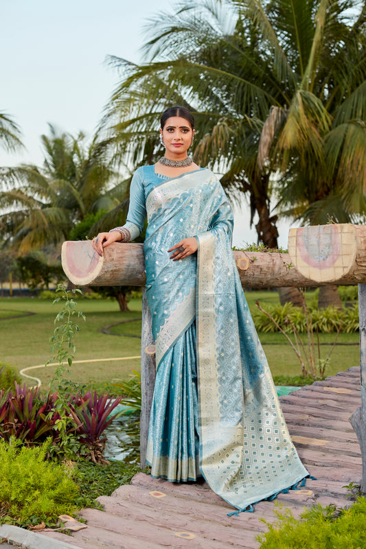 Teal Color Pure Kanjivaram Soft Satin Silk Saree