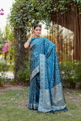 Teal Kanjivaram Soft Satin Silk Saree For Women