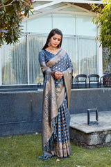 Teal Blue Soft Satin Silk Sarees For Wedding