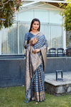 Teal Blue Soft Satin Silk Sarees For Wedding