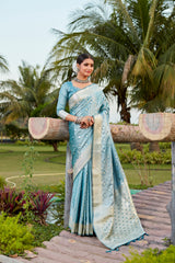 Teal Color Pure Kanjivaram Soft Satin Silk Saree