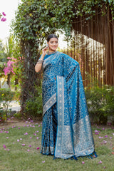 Teal Kanjivaram Soft Satin Silk Saree For Women