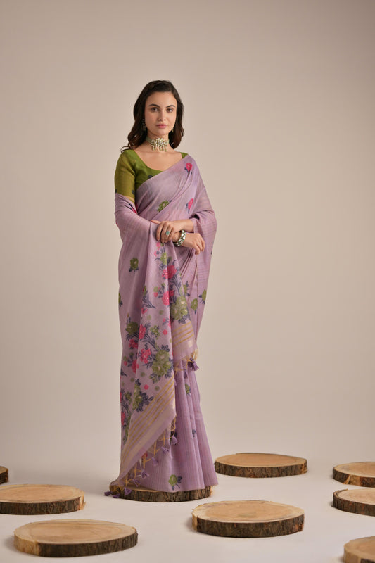 Violate Soft Muga Cotton Saree with Blouse