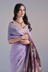 Violate Muga Cotton Saree with Contrast Blouse.