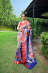 Violate Color Pure Paithani Saree with All-Over Zari and Meenakari Weaves | Richly Woven Pallu | Stunning Multi-Colored Border | Includes Unstitched Blouse Piece.