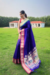 Violate Paithani Weaving Saree with Ganga Jamuna Border: Elegant Rich Pallu, All-Over Buttis, and New Concept Design.