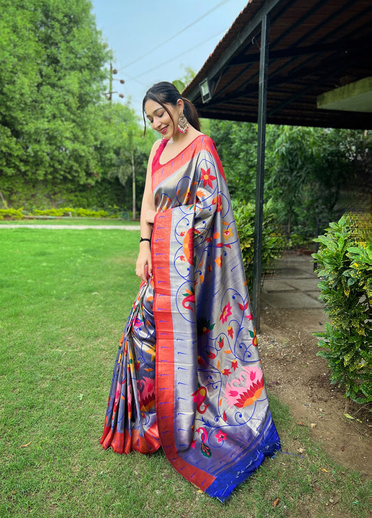 Violate Color Pure Paithani Saree with Unstitched Blouse