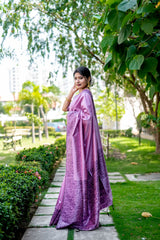 Violate Handloom Raw Silk Saree With Blouse