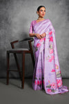 Violate Color Tussar Silk Saree with Stunning Lotus Pichwai Print